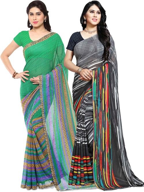 pack of 2 printed casual wear sarees with blouse - 21418045 - Very Small Image - 1