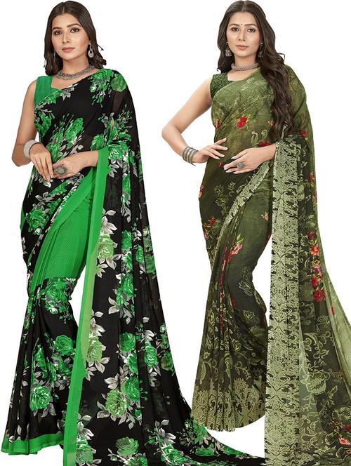 women pack of 2 casual wear combo sarees with blouse - 21418060 - Very Small Image - 1