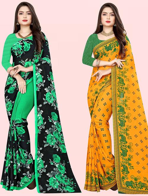 women pack of 2 casual wear combo sarees with blouse - 21418065 - Very Small Image - 1