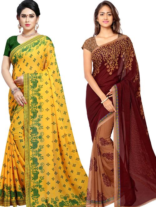 women pack of 2 casual wear combo sarees with blouse - 21418068 - Very Small Image - 1