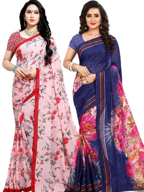 women pack of 2 casual wear combo sarees with blouse - 21418074 - Very Small Image - 1