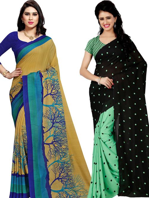 women pack of 2 casual wear combo sarees with blouse - 21418083 - Very Small Image - 1