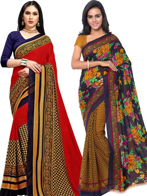 women pack of 2 casual wear combo sarees with blouse - 21418086 - Very Small Image - 1
