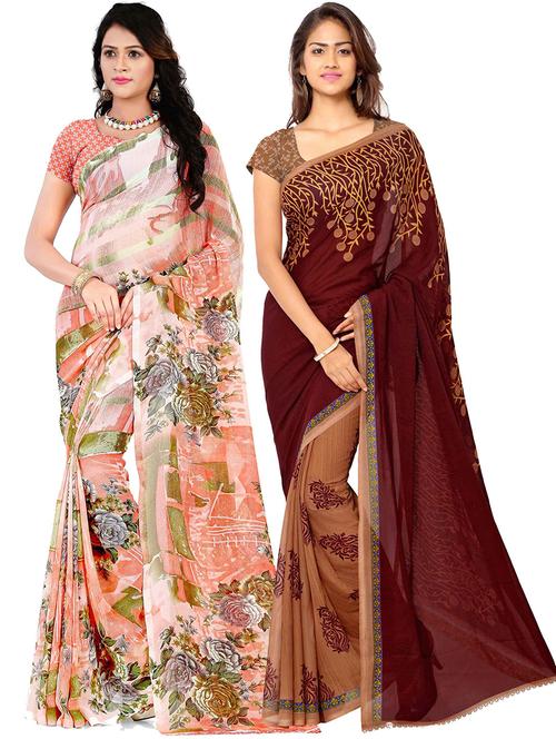 women pack of 2 casual wear combo sarees with blouse - 21418093 - Very Small Image - 1