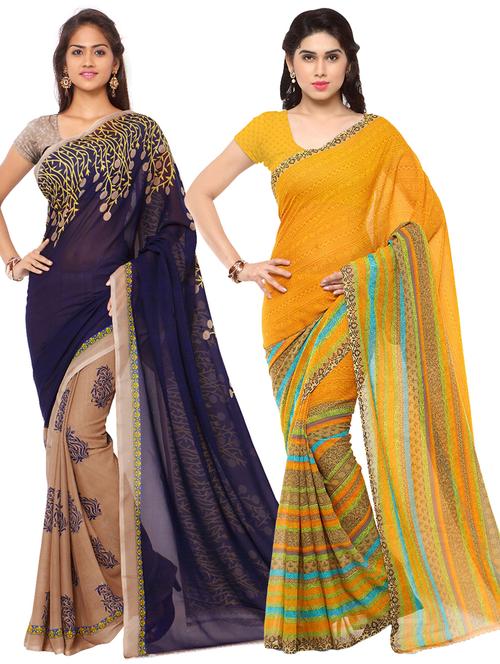 women pack of 2 casual wear combo sarees with blouse - 21418094 - Very Small Image - 1