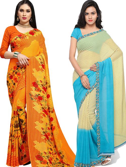 women pack of 2 casual wear combo sarees with blouse - 21418096 - Very Small Image - 1
