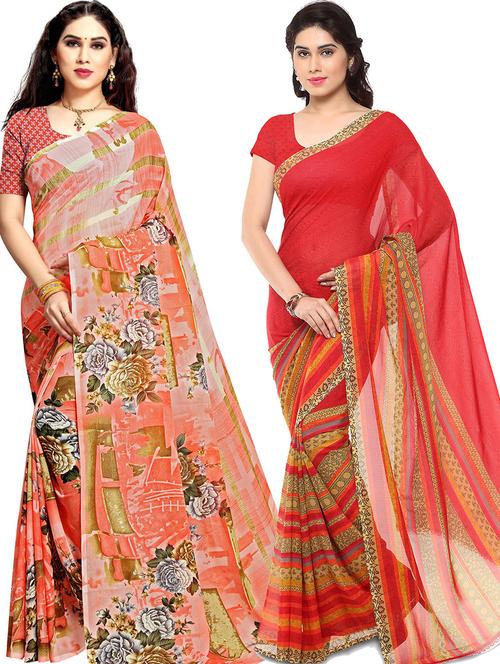 women pack of 2 casual wear combo sarees with blouse - 21418098 - Very Small Image - 1