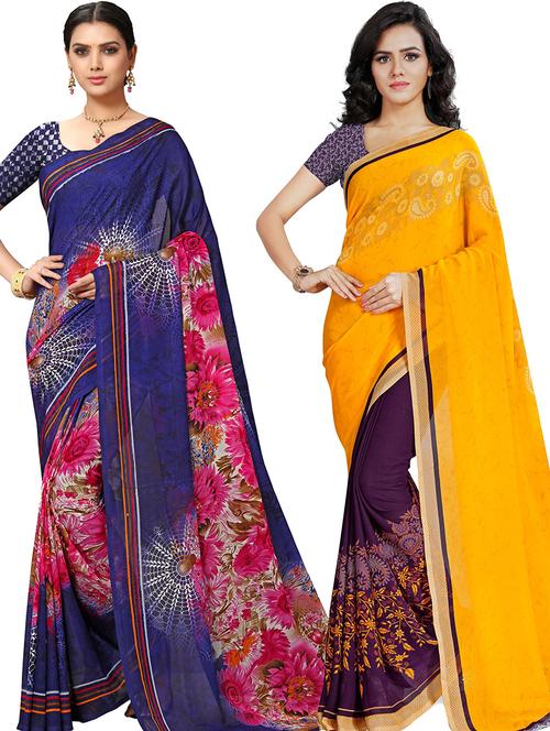 women pack of 2 casual wear combo sarees with blouse - 21418100 - Very Small Image - 1