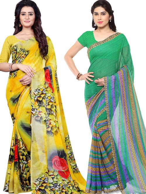 women pack of 2 casual wear combo sarees with blouse - 21418101 - Very Small Image - 1