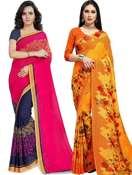 women pack of 2 casual wear combo sarees with blouse - 21418124 - Very Small Image - 1