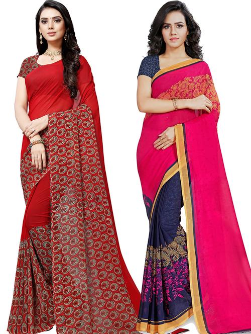 women pack of 2 casual wear combo sarees with blouse - 21418130 - Very Small Image - 1