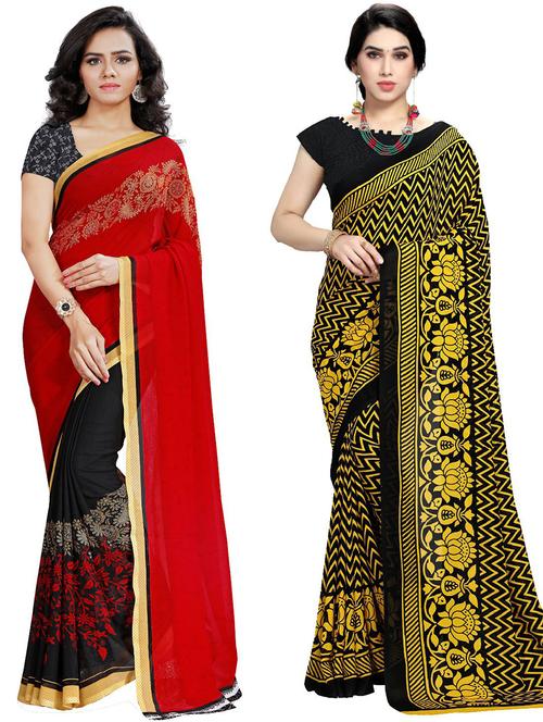 women pack of 2 casual wear combo sarees with blouse - 21418139 - Very Small Image - 1