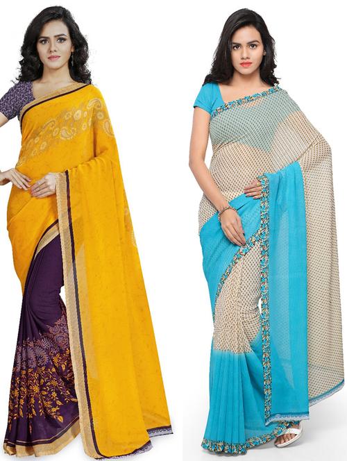 women pack of 2 casual wear combo sarees with blouse - 21418166 - Very Small Image - 1