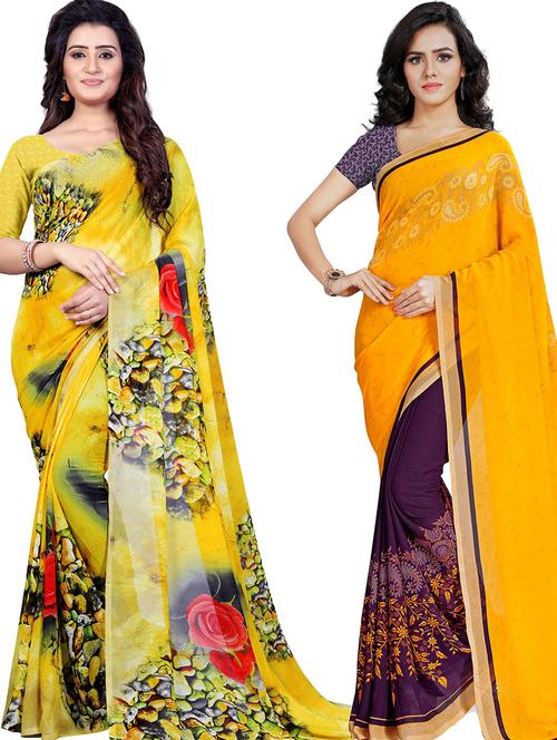 women pack of 2 casual wear combo sarees with blouse - 21418169 - Very Small Image - 1