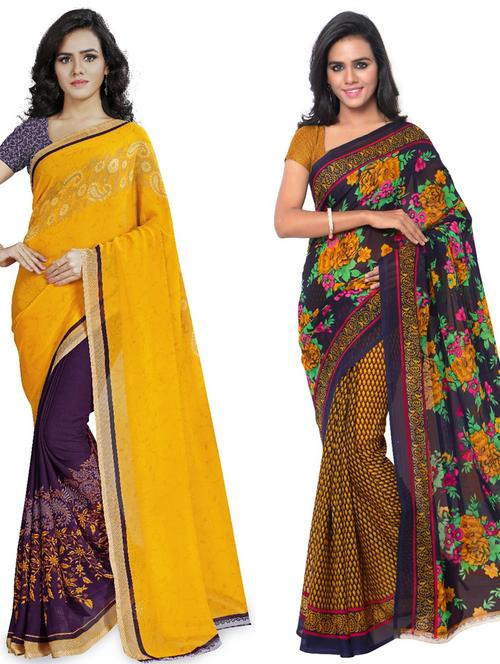women pack of 2 casual wear combo sarees with blouse - 21418174 - Very Small Image - 1