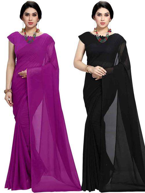 women pack of 2 casual wear combo sarees with blouse - 21418305 - Very Small Image - 1