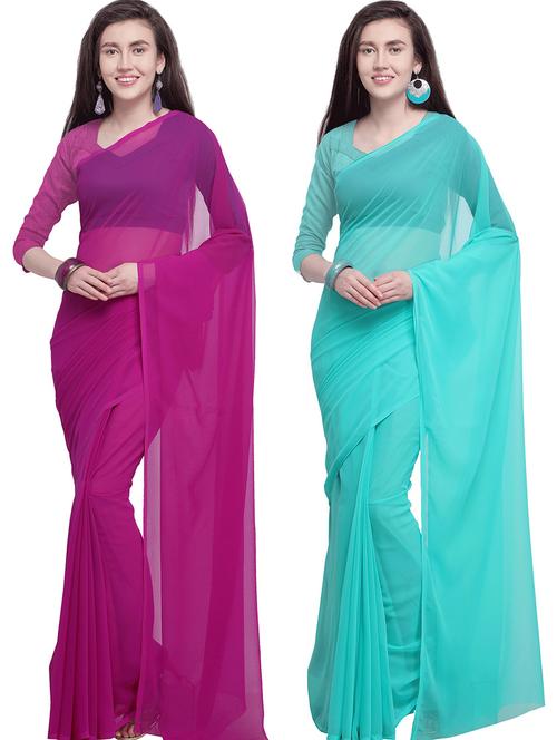 women pack of 2 casual wear combo sarees with blouse - 21418310 - Very Small Image - 1