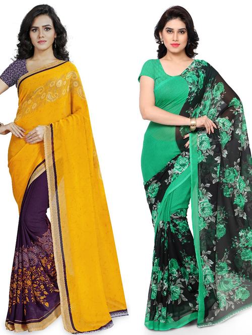 women pack of 2 casual wear combo sarees with blouse - 21418329 - Very Small Image - 1