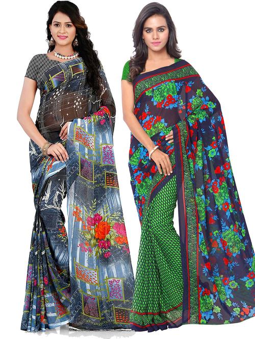 women pack of 2 casual wear combo sarees with blouse - 21418331 - Very Small Image - 1
