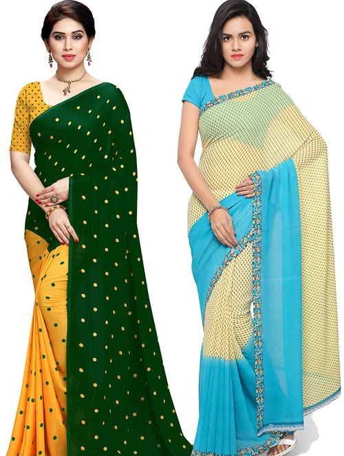 women pack of 2 casual wear combo sarees with blouse - 21418346 - Very Small Image - 1