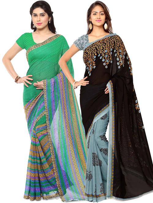 women pack of 2 casual wear combo sarees with blouse - 21418348 - Very Small Image - 1