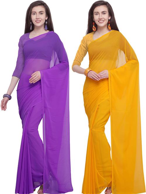 women pack of 2 casual wear combo sarees with blouse - 21418353 - Very Small Image - 1
