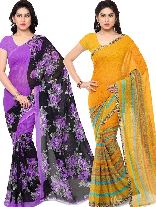 pack of 2 printed casual wear sarees with blouse - 21418356 - Very Small Image - 1