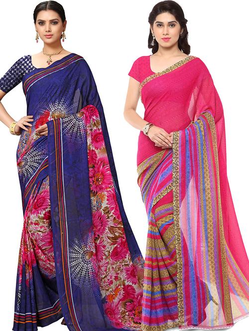 pack of 2 printed casual wear sarees with blouse - 21418361 - Very Small Image - 1
