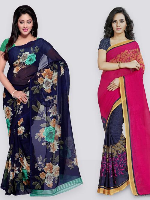 women pack of 2 casual wear combo sarees with blouse - 21418374 - Very Small Image - 1