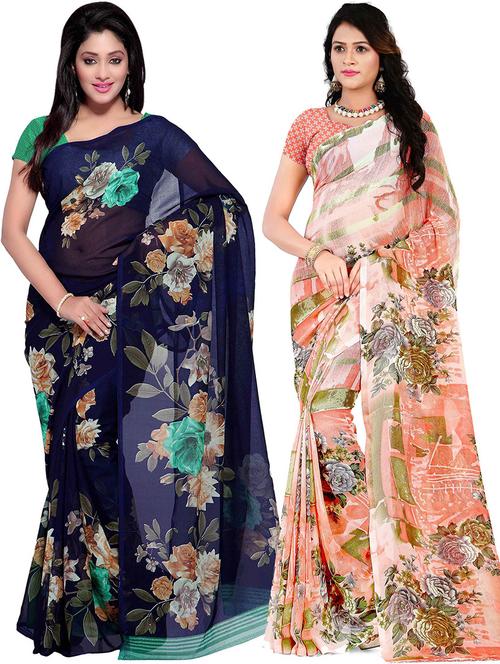 pack of 2 casual wear sarees with blouse - 21418404 - Very Small Image - 1