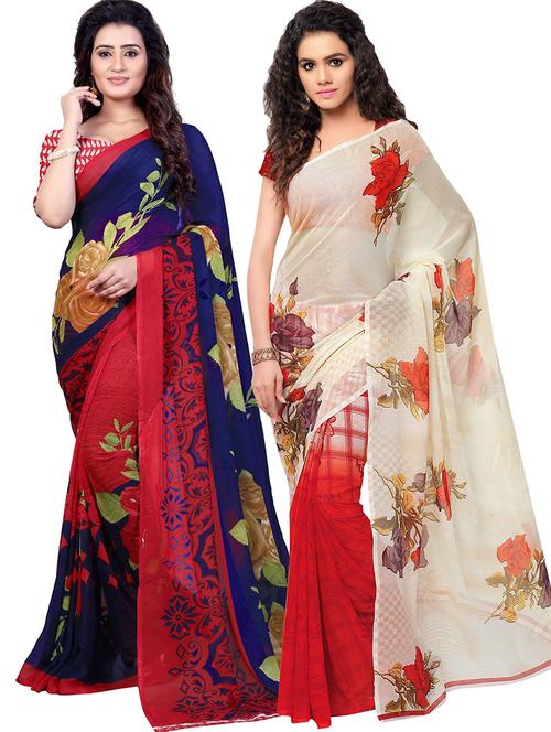 pack of 2 casual wear combo sarees with blouse - 21418420 - Very Small Image - 1