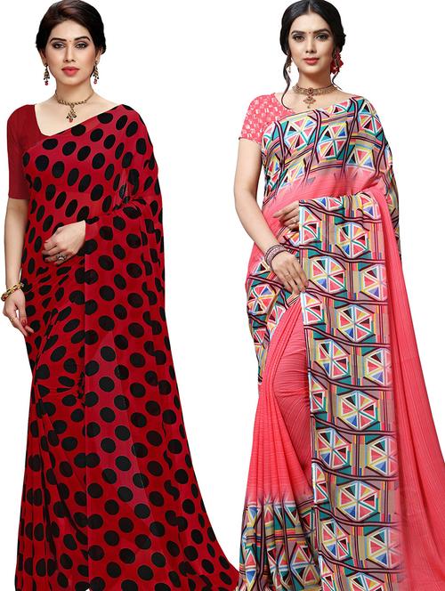 pack of 2 casual wear combo sarees with blouse - 21418422 - Very Small Image - 1