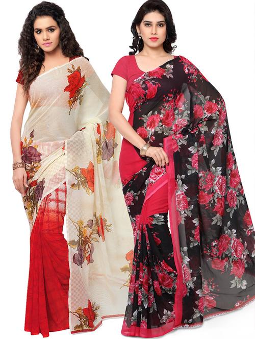 pack of 2 casual wear combo sarees with blouse - 21418459 - Very Small Image - 1