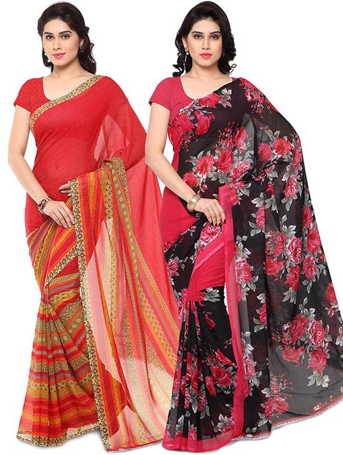 pack of 2 printed casual wear sarees with blouse - 21418472 - Very Small Image - 1
