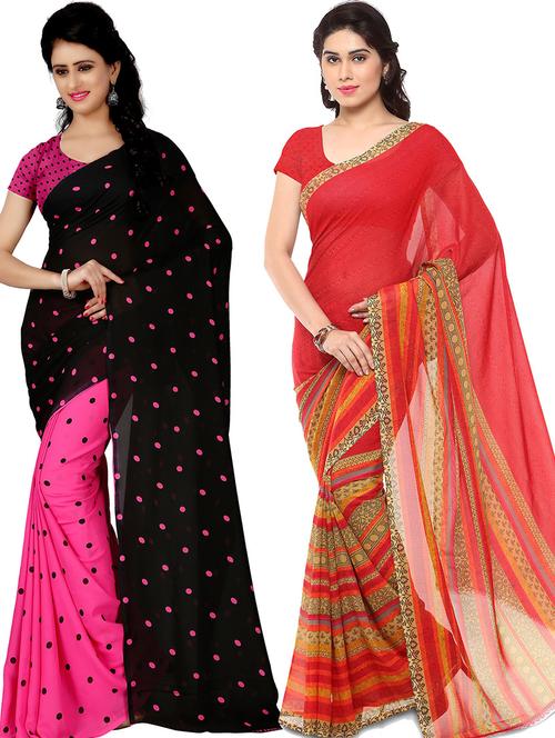 pack of 2 printed casual wear saree with blouse - 21418473 - Very Small Image - 1