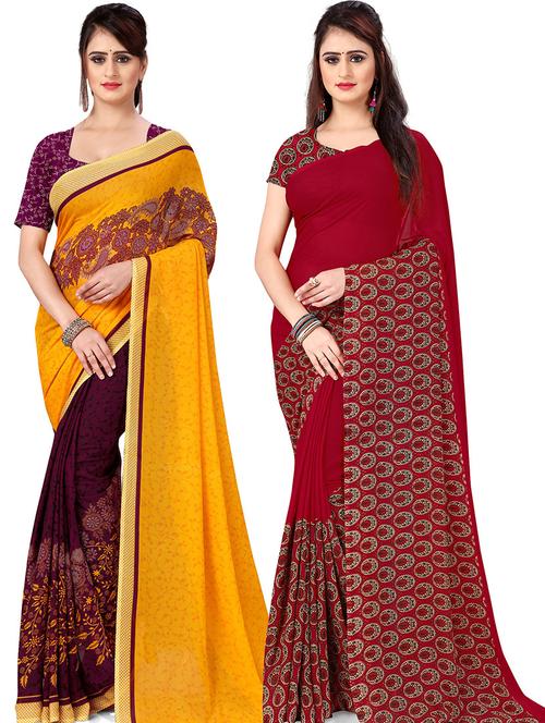 pack of 2 printed casual wear sarees with blouse - 21418482 - Very Small Image - 1