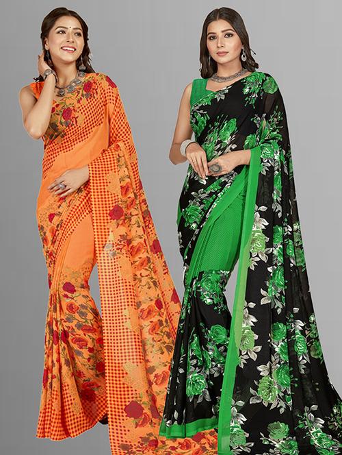 pack of 2 printed casual wear saree with blouse - 21418484 - Very Small Image - 1