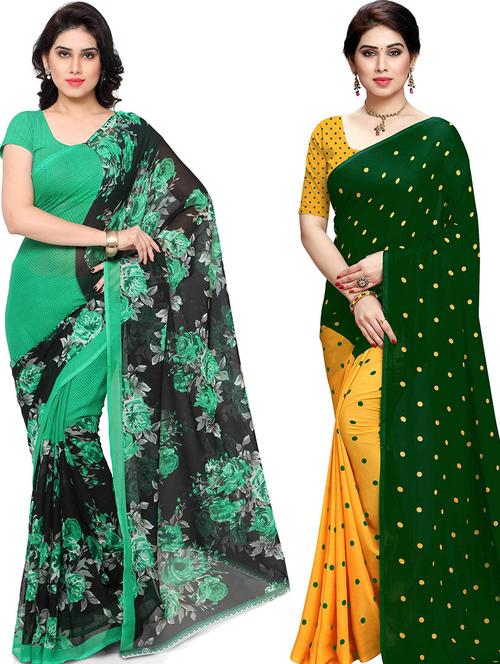 pack of 2 printed casual wear sarees with blouse - 21418485 - Very Small Image - 1