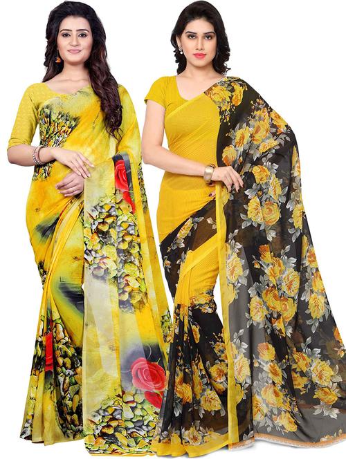 pack of 2 printed casual wear saree with blouse - 21418492 - Very Small Image - 1