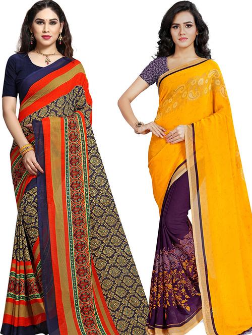 pack of 2 casual wear sarees with blouse - 21418496 - Very Small Image - 1