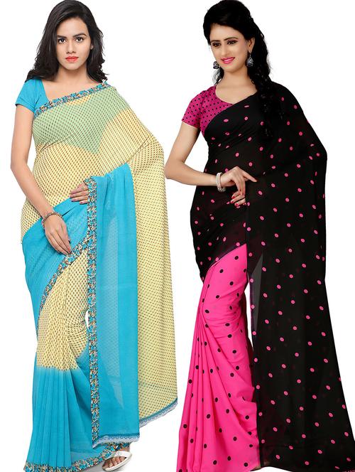  women pack of 2 casual wear combo sarees with blouse - 21418502 - Very Small Image - 1