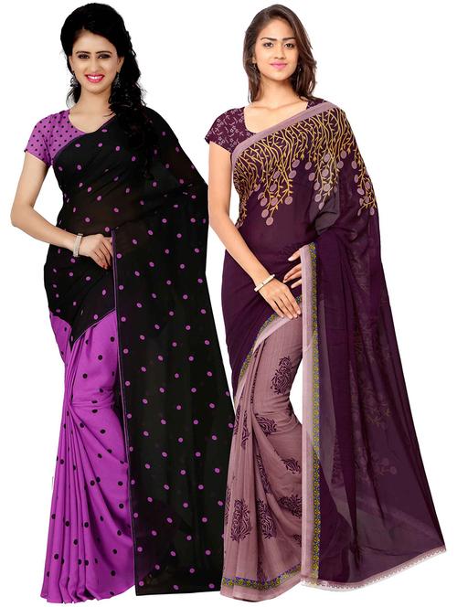  women pack of 2 casual wear combo sarees with blouse - 21418506 - Very Small Image - 1