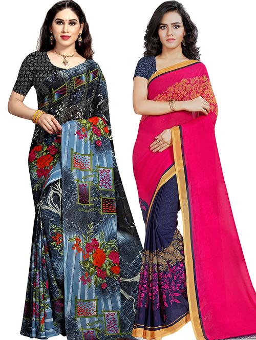  women pack of 2 casual wear combo sarees with blouse - 21418583 - Very Small Image - 1