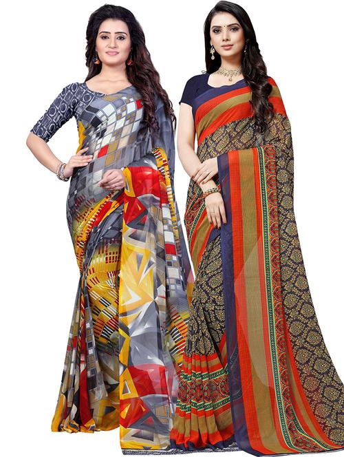  women pack of 2 casual wear combo sarees with blouse - 21418646 - Very Small Image - 1