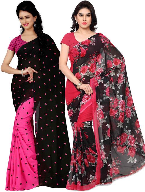  women pack of 2 casual wear combo sarees with blouse - 21418681 - Very Small Image - 1
