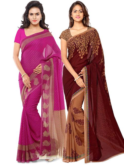pack of 2 casual wear combo sarees with blouse - 21418772 - Very Small Image - 1