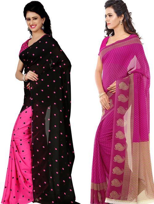 pack of 2 casual wear combo sarees with blouse - 21418797 - Very Small Image - 1