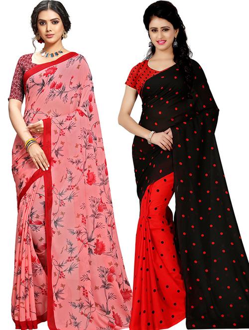 pack of 2 casual wear combo sarees with blouse - 21418799 - Very Small Image - 1