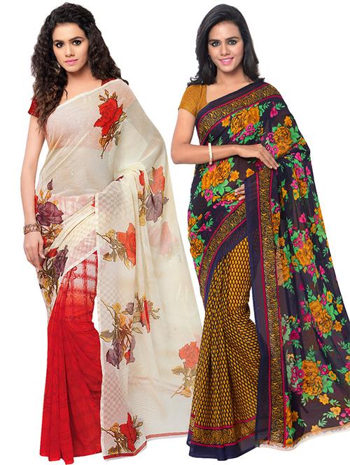  women pack of 2 casual wear combo sarees with blouse - 21419227 - Very Small Image - 1