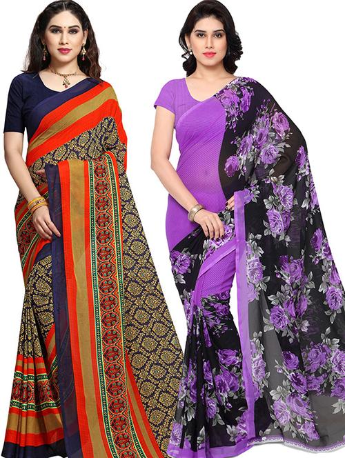  women pack of 2 casual wear combo sarees with blouse - 21419276 - Very Small Image - 1
